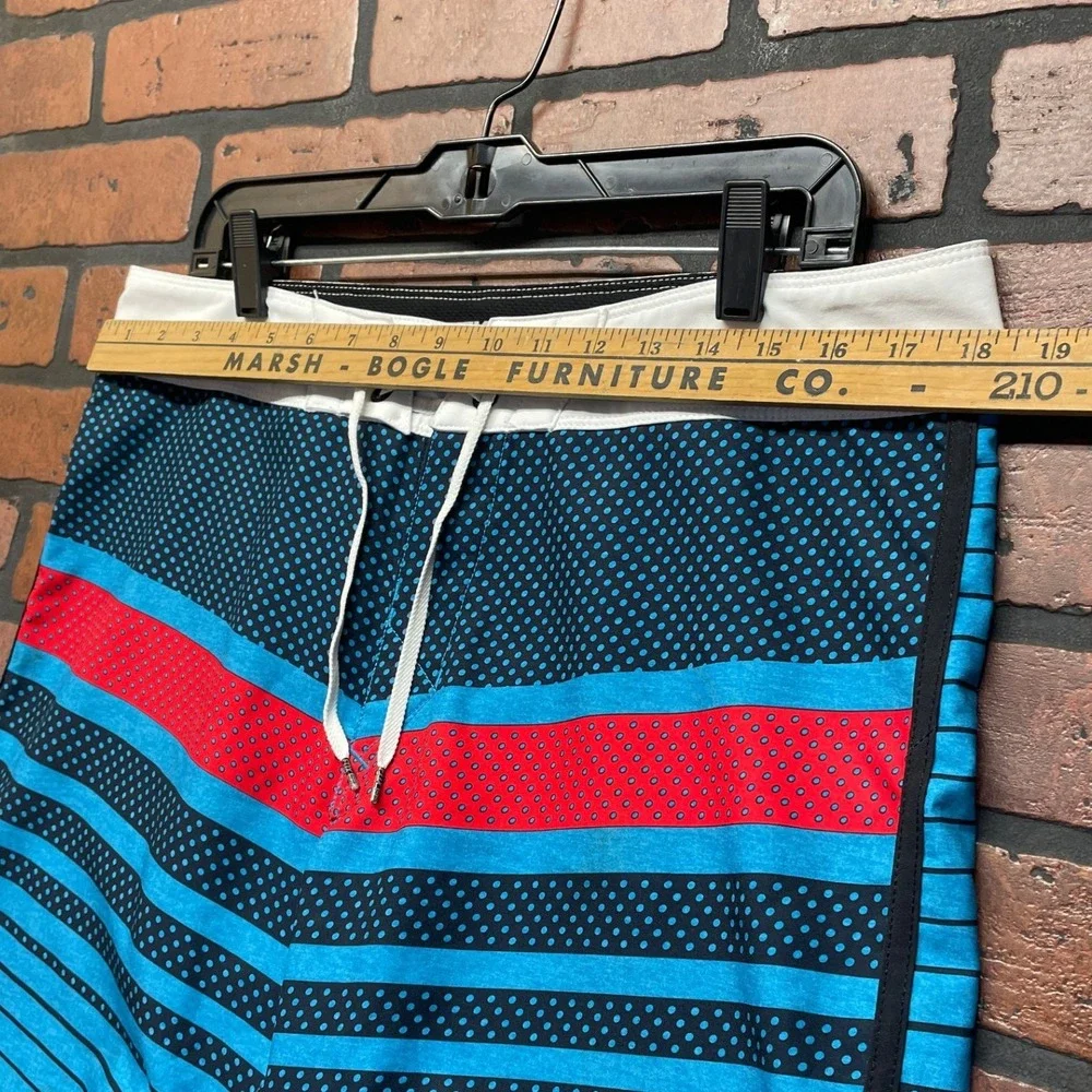 Fox Head Men's M-L Blue Black Stripe Board Shorts Swim Athletic Gym MX